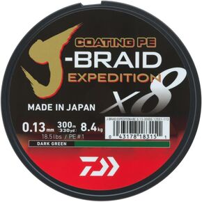 DAIWA J-Braid Expedition X8E, 300m, Dark Green, Braided Fishing Line