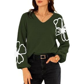 Pink Queen Women's Pullover Sweaters 2024 Knit Floral V Neck Tunic Pullover Long Sleeve Oversized Fall Casual Sweater in Kuwait