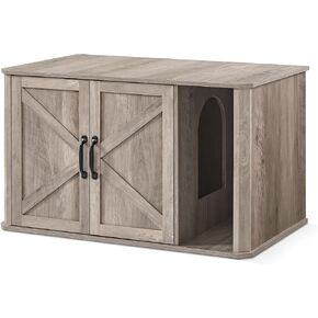 Feandrea Litter Box Enclosure, Modern Cat Litter Box Furniture Hidden, with Front Entry, Double Doors, Handles, Cat House, Side End Table, 33.5 x 19 x 19.5 Inches, Heather Greige UPCL012G01