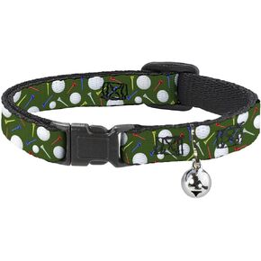 Buckle-Down Cat Collar Breakaway Golf Balls Tees Scattered Green Multi Color 8 to 12 Inches 0.5 Inch Wide