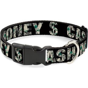 Buckle-Down 11-17" Cash Money $ Black/Dollars Plastic Clip Collar, Medium