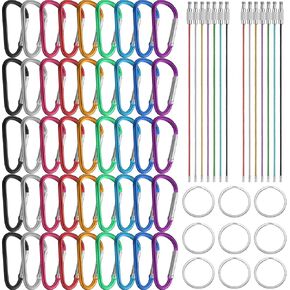 Moxweyeni 104 Pieces 1.8 Inch Small Mini Clip D Shape Keychain, 45 Pieces D Shape Ring Spring Loaded Gate 45 Pieces Flat Key Ring 14 Pieces Wire Keychain Cable for Outdoor Indoor Camping Accessories