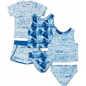 Eddie Bauer Girls 4 Piece Reversible Swimsuit Set (Dream, Small 7/8)