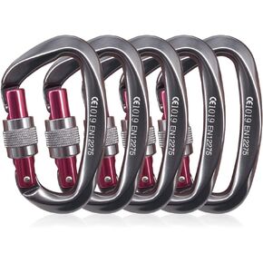 NewDoar Heavy Duty Locking Carabiner 24KN/5400lbs,Screwgate Locking for Keychain Dog Leashes&Harness, Heavy Duty Clips for Camping, Hiking, Swing, Hammock (D Shape Grey 5pcs)