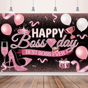 Boss Day Decorations Backdrop Banner Pink and Black Happy Boss Day Banner Backdrop Best Boss Ever Themed Banner 5x3 Ft Boss Day Banner Boss Day Decorations Photo Background for Women