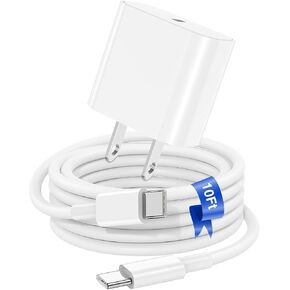 iPhone 16 15 Fast Charger Block/10ft Type C to C Cable Cord Long, 20W USB C Charging Plug for Apple iPhone 16 Pro Max/16 Plus/15 Pro Max,iPad 12.9/11 inch 4/3th/Air/Mini,Wall Power Adapter Cube Brick