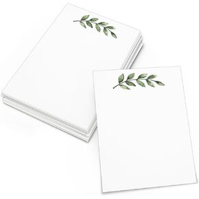 321Done Greenery Note Cards - 4x6 (Set of 50) Blank Greenery Cards - Thick, Heavy Cardstock - Pretty, Cute Simple Green Leaves Design on White - No Envelopes - Made in the USA