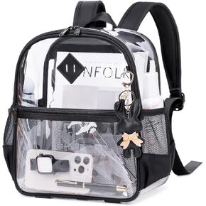 Clear Backpack for Stadium Events Approved 12×6×12, Thick TPU Mini Clear Bag with Front Pocket for Concert Sport Events Work Travel, Black Transparent