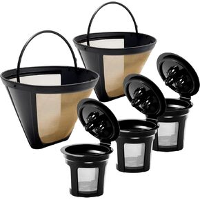 Reusable Coffee Filter for Ninja Dual Brew Coffee Maker, 3 Pack K Cup Reusable Coffee Pods and 2 Pack Coffee Maker Filter for Ninja Dual Brew Coffee Maker Ninja CFP301 CFP307 Coffee Maker