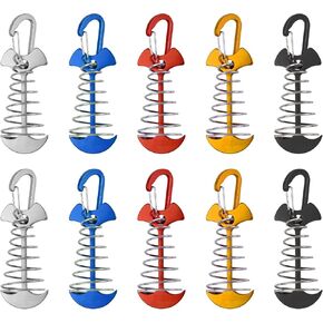 MOROBOR Red Deck Anchor Pegs, 10 PCS Windproof Aluminium Alloy Fish Bone Tent Stakes with Spring Buckle Portable Wind Rope Anchor for Outdoor Camping(67 * 36 mm)