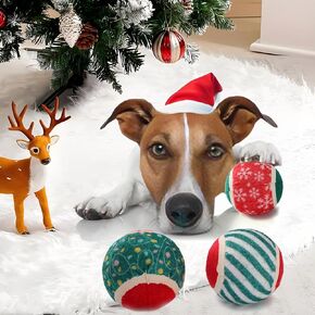 LUCKITTY 3 Packs Christmas Dog Tennis Balls Interactive Toy Puppy for Small Medium Dogs Training Playing- Red, White, and Green Color Blocking Patterns 2.5 Inch