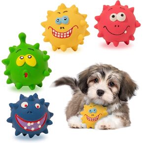 4Pcs Squeaky Dog Toys, Dog Toys Set Dog Balls for Large Medium Small Dogs, Natural Latex Rubber Dog Balls, Play Dog Balls Set, Aggressive Chewers Friendly, Pet Toys with Cute Faces for Fun