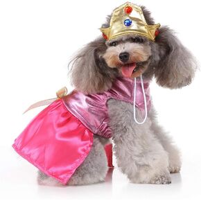 Princess Dog Costume - Pink Princess Dress, Cute Queen Dog Costume Halloween Dog Cosplay Costume Fashion Dress for Puppy Small Medium Large Dogs Special Events Funny Photo Props Accessories