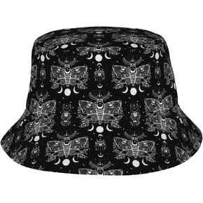 Starry Night Firefly Gothic Butterfly Bucket Hat Summer Packable Fisherman Cap Beach Travel Sun Hat for Unisex Men Women