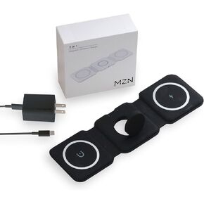 3 in 1 Charging Station Apple, Wireless Foldable Travel Charger for Multiple Devices, Magnetic and Compatible for iPhone 15/14/13/12/Pro/Max, iWatch, AirPods 3/2/Pro (with Adapter)