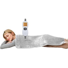 Ambershine 17''x33'' Weighted Heating Pad, 5.2lbs with 12 Temperature Settings & 4 Auto-Off Timers, Pain Relief for Back/Neck/Shoulders/Abdomen/Legs, Birthday Gifts for Mom Dad Women Men(Light Tan)