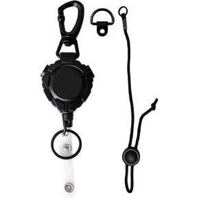 CB Mic Holder Retractable Microphone Keeper Heavy Duty CB Radio Retractable Hanger Tether, 32" Stainless Steel Cord, 12" Nylon Attachment Lanyard, D-Ring Mount Included