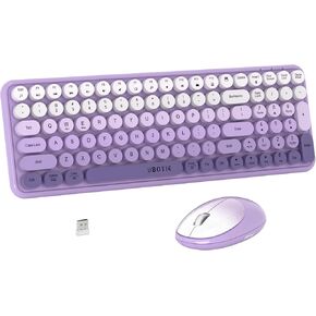 Wireless Keyboards and Mouse Combos, UBOTIE Colorful Gradient Rainbow Colored Retro Typewriter Flexible Keyboard, 2.4GHz Connection and Optical Mouse(Purple Gradient)