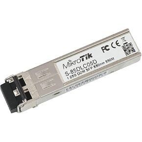 Mikrotik S-85DLC05D is a 1.25G SFP transceiver with a 850nm Dual LC connector, for up to 550 meter Multi Mode fiber