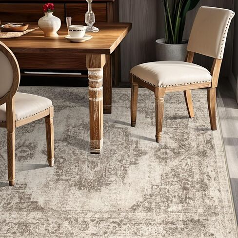 Area Rug 9x12 Vintage Rug: Large Washable Indoor Medallion Rug Low Pile Distressed Floor Carpet Retro Accent Rug for Living Room Bedroom Kitchen Dining Table Home Office(Beige, 9'x12') in Saudi Arabia