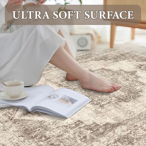Area Rug 9x12 Vintage Rug: Large Washable Indoor Medallion Rug Low Pile Distressed Floor Carpet Retro Accent Rug for Living Room Bedroom Kitchen Dining Table Home Office(Beige, 9'x12') in Saudi Arabia