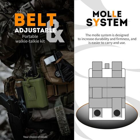 bvya Radio Case/Radio Holder Molle Tactical Radio Holster Adjustable Interphone Storage Bag Outdoor Sports Radio Pouch for Two Ways Walkie-Talkie in Kuwait