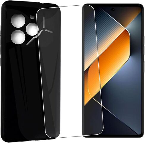 حافظة لهاتف Tecno Pova 6 Pro (6.78 بوصة)، حافظة بغطاء أسود لهاتف Tecno Pova 6 Pro مع واقي شاشة من الزجاج المقوى in Kuwait