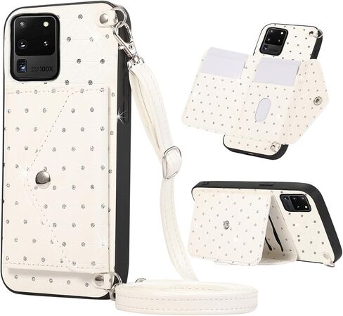 حافظة هاتف لهاتف سامسونج جالاكسي S20 الترا 5G مع حزام كتف متقاطع وحامل بطاقة وجيب الائتمان وإكسسوارات الخلية S20ultra 20S S 20 A20 S2O 20ultra G5 للفتيات والنساء باللون الأسود in Kuwait