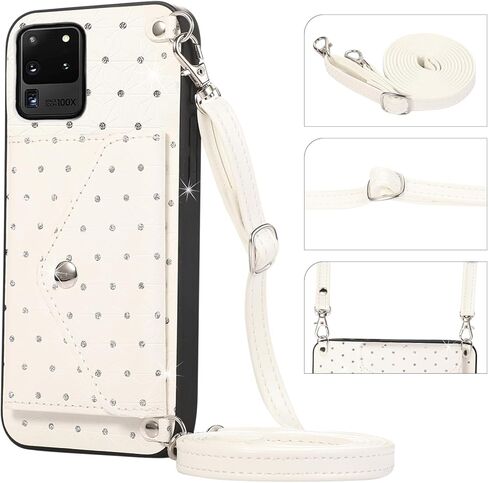 حافظة هاتف لهاتف سامسونج جالاكسي S20 الترا 5G مع حزام كتف متقاطع وحامل بطاقة وجيب الائتمان وإكسسوارات الخلية S20ultra 20S S 20 A20 S2O 20ultra G5 للفتيات والنساء باللون الأسود in Kuwait