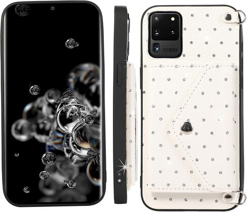 حافظة هاتف لهاتف سامسونج جالاكسي S20 الترا 5G مع حزام كتف متقاطع وحامل بطاقة وجيب الائتمان وإكسسوارات الخلية S20ultra 20S S 20 A20 S2O 20ultra G5 للفتيات والنساء باللون الأسود in Kuwait