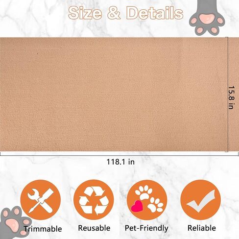 Cat Scratching Mat - 79"x16" Trimmable Cat Scratching Carpet Mat, Large Self-Adhesive DIY Cat Scratch Mat Roll, Cat Tree Shelves Replacement Mat Pad, Couch Furniture Protector, Toy Ball&Strong Tape in Saudi Arabia
