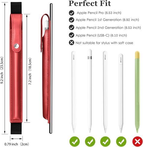 حافظة أقلام DTTO لقلم Apple Pencil Pro الجديد، وApple Pencil الجيل الأول/الثاني وقلم Apple (USB-C)، وحقيبة أقلام iPad من جلد البولي يوريثان مع شريط مطاطي قابل للفصل متصل بجهاز iPad، أحمر جديد in Kuwait