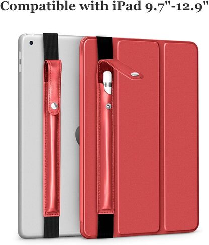 حافظة أقلام DTTO لقلم Apple Pencil Pro الجديد، وApple Pencil الجيل الأول/الثاني وقلم Apple (USB-C)، وحقيبة أقلام iPad من جلد البولي يوريثان مع شريط مطاطي قابل للفصل متصل بجهاز iPad، أحمر جديد in Kuwait