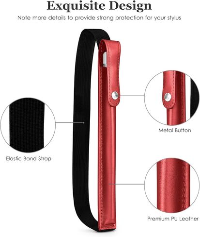 حافظة أقلام DTTO لقلم Apple Pencil Pro الجديد، وApple Pencil الجيل الأول/الثاني وقلم Apple (USB-C)، وحقيبة أقلام iPad من جلد البولي يوريثان مع شريط مطاطي قابل للفصل متصل بجهاز iPad، أحمر جديد in Kuwait