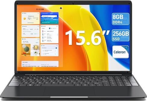 كمبيوتر محمول 15.6 بوصة، أجهزة كمبيوتر محمولة مع ذاكرة وصول عشوائي DDR4 بسعة 8 جيجابايت ومعالج 256 جيجابايت SSD Celeron رباعي النواة (حتى 2.5 جيجا هرتز)، 7200 مللي أمبير في الساعة، كاميرا ويب، Mini HDMI، USB3.2 * 2، واي فاي مزدوج، نوع C (رفيع) in Kuwait