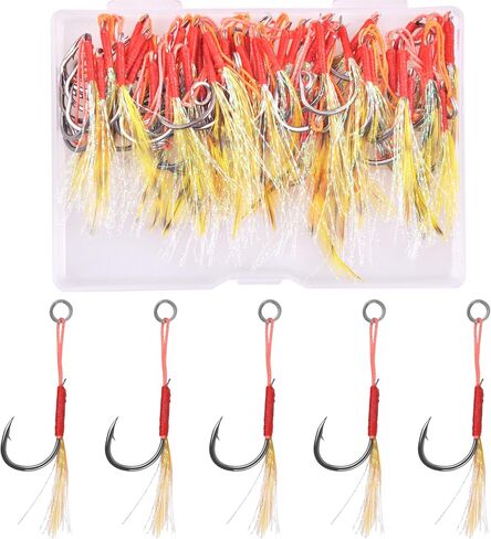 50pcs Fishing Saltwater Jigging Assist Hooks, Slow Pitch Jigs Single Assist Fishing Hooks Stinger Jigging Hooks for Vertical Jigging Lures in Saudi Arabia