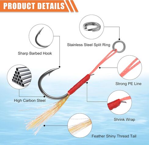 50pcs Fishing Saltwater Jigging Assist Hooks, Slow Pitch Jigs Single Assist Fishing Hooks Stinger Jigging Hooks for Vertical Jigging Lures in Saudi Arabia
