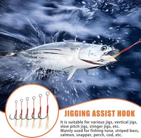 50pcs Fishing Saltwater Jigging Assist Hooks, Slow Pitch Jigs Single Assist Fishing Hooks Stinger Jigging Hooks for Vertical Jigging Lures in Saudi Arabia