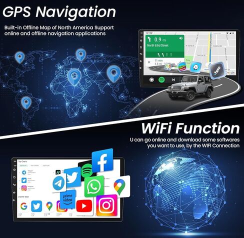 Car Stereo Radio for Jeep Wrangler JK Compass Grand Cherokee Dodge(4 Core 2+32G), 1280 * 800 IPS 10.1" Touchscreen with Wireless Carplay/Andriod Auto, Android13/5G-WiFi/Bluetooth5.0/FM/RDS/DSP/GPS/SWC in Kuwait
