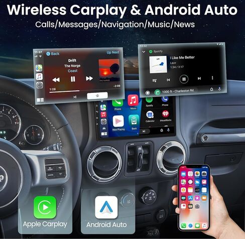 Car Stereo Radio for Jeep Wrangler JK Compass Grand Cherokee Dodge(4 Core 2+32G), 1280 * 800 IPS 10.1" Touchscreen with Wireless Carplay/Andriod Auto, Android13/5G-WiFi/Bluetooth5.0/FM/RDS/DSP/GPS/SWC in Kuwait
