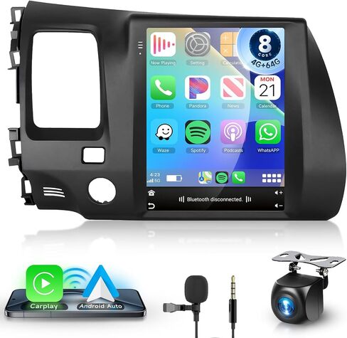 8 CORE 4G+64G Car Radio Stereo for Honda Civic 2004-2009 with Wireless CarPlay/Android Auto, 9.7 inch 1280 * 720P IPS Touch Screen Head Unit Android 13 GPS WiFi Bluetooth 32-Band DSP SWC HD Camera in Saudi Arabia