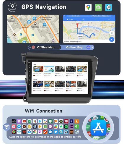 [8 CORE 6G+128G] for Honda Civic 2012-2015 Car Radio with Wireless Carplay/Android Auto, 9 Inch Android 13 IPS Touch Screen Car Stereo, Bluetooth, GPS Navi, WiFi, SWC, DSP + Backup Camera in Saudi Arabia