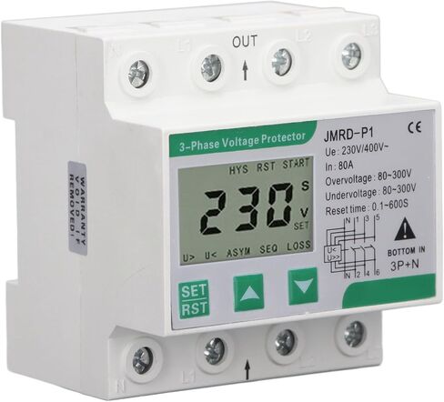 3 Phase Voltage Protector,JMRD-P1 3 Phase 4 Wire Voltage Protective Device Self Recovery Over Under Voltage Protective Device DIN Rail Mount AC230 400V 80A in Saudi Arabia