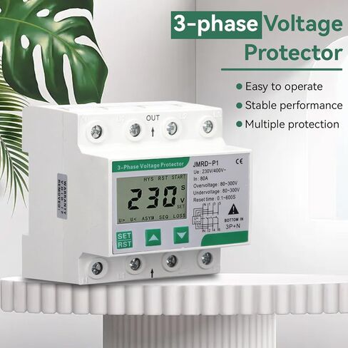 3 Phase Voltage Protector,JMRD-P1 3 Phase 4 Wire Voltage Protective Device Self Recovery Over Under Voltage Protective Device DIN Rail Mount AC230 400V 80A in Saudi Arabia
