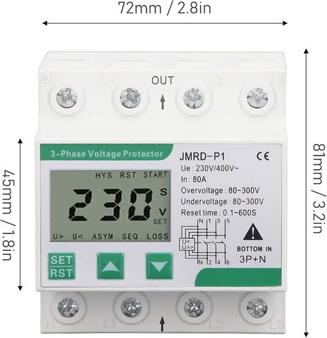 3 Phase Voltage Protector,JMRD-P1 3 Phase 4 Wire Voltage Protective Device Self Recovery Over Under Voltage Protective Device DIN Rail Mount AC230 400V 80A in Saudi Arabia