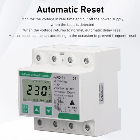 3 Phase Voltage Protector,JMRD-P1 3 Phase 4 Wire Voltage Protective Device Self Recovery Over Under Voltage Protective Device DIN Rail Mount AC230 400V 80A in Saudi Arabia
