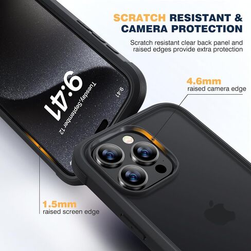 حافظة Diaclara مصممة لهاتف iPhone 15 Pro Max، حافظة متينة لكامل الجسم مع واقي شاشة مدمج مضاد للخدش حساس للمس، مع واقي عدسة الكاميرا لهاتف iPhone 15 ProMax 6.7 بوصة، أسود بلوري in Kuwait