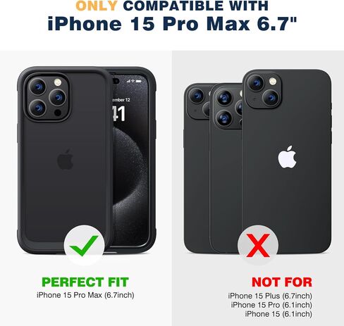 حافظة Diaclara مصممة لهاتف iPhone 15 Pro Max، حافظة متينة لكامل الجسم مع واقي شاشة مدمج مضاد للخدش حساس للمس، مع واقي عدسة الكاميرا لهاتف iPhone 15 ProMax 6.7 بوصة، أسود بلوري in Kuwait