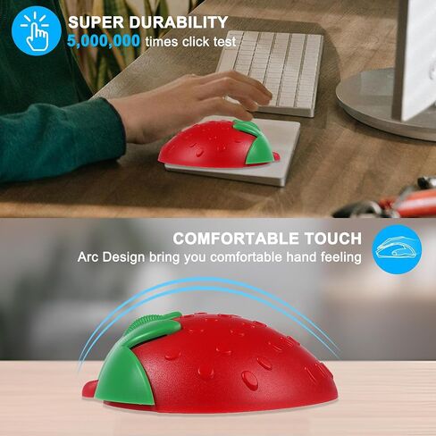 Wireless Mouse Bluetooth Cute Fruit Strawberry Shape Mouse 2.4GHz & Bluetooth 1000DPI Optical Computer Mice with USB Receiver Portable Cordless Mouses for PC Laptop Computer Kids Adults Gift(Pink) in Saudi Arabia