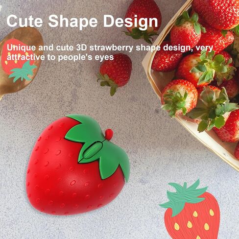 Wireless Mouse Bluetooth Cute Fruit Strawberry Shape Mouse 2.4GHz & Bluetooth 1000DPI Optical Computer Mice with USB Receiver Portable Cordless Mouses for PC Laptop Computer Kids Adults Gift(Pink) in Saudi Arabia